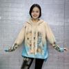 Chica gordita talla grande europea suéter de punto con capucha estampado Qinglong para mujer otoño e invierno suéter grueso estilo holgazán camisa base