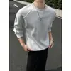 Camiseta, coleção de outono, caimento pesado, moletom masculino de manga longa, marca da moda, branco, estilo americano, caimento solto, gola redonda, design desconstruído