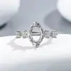 Anillo hueco floral estilo corte vintage de plata de ley maciza S925 con engaste tipo huevo de paloma de 6x8 mm para diamante DIY