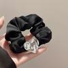 Banda para el cabello de estilo coreano con diseño de intestino grueso, color negro, con flores encantadoras, accesorios para el cabello de alta calidad, elegante cuerda para el cabello estilo Chanel, cola de caballo, cuerda para el cabello con forma de rosa.