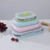 Marmita de Silicone Dobrável, Pote Portátil, Marmita para Micro-ondas, Conjunto de Caixas de Armazenamento Seladas para Geladeira para Trabalhador de Escritório