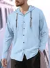 Camisa casual deportiva de manga larga con capucha para hombre, color liso, transpirable, de algodón y lino, estilo europeo, importación, talla europea
