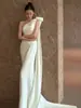 Vestido de Novia Ligero de un Hombro Estilo Nuevo 2026 Blanco Satín con Cola Vestido de Novia Sirena Vestido para Exhibición de Autos para Mujeres