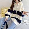 Tendencia Primavera y Otoño 2023 Nuevo Estilo Japonés y Coreano Retro Simple Suéter Tejido Rayado Estilo Perezoso Suéter Tejido con Capucha