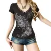 Camiseta de Encaje Estampado Patchwork Vintage