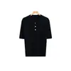 Top de tricô de lã vintage com torção, manga curta, polo, para mulheres, outono, de alta qualidade, único e requintado, top curto