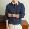 Camisa polo de manga larga para hombre, nuevo estilo otoño e invierno, con bloques de color, mezcla de lana, camiseta con cuello, al por mayor en stock