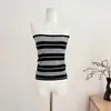 Top de punto a rayas sin hombros para mujer, ajuste holgado de verano, adelgazante, hecho de lana de oveja, adecuado como prenda exterior