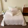 Brisa da Noite Flor em Conversa|Estilo Coreano Tecido Lavado com Areia 100% Algodão Colcha Conjunto de Três Peças Acolchoado Enchimento de Algodão Lençol Engrossado Lavável à Máquina Roupa de Cama