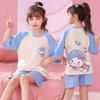 Pijamas para niños y niñas, de manga corta, de algodón peinado, finos, con dibujos animados, ropa de verano para el hogar para niños de talla mediana y grande.