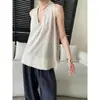 Sinnan Luxo Discreto Old Money Tencel Linho Toque de Alta Qualidade Gola Halter Decote V Blusa Colete Solto Sem Mangas Sn8983
