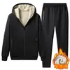 Conjunto de sudadera con cárdigan de lana de cordero para hombres de mediana edad y mayores, sudadera con capucha casual de forro polar engrosado para otoño e invierno
