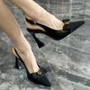 Sandalias Camelia Negras de un Carácter con Lazo Calado Tacón de Herradura para Mujer Transpirables Cómodas de Punta Moda Tacones Altos
