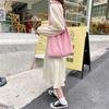 03284 Bolso de Hombro de Color Sólido Liso Fresco Estilo Coreano Portátil Artístico para Estudiante Femenina Bolso de Tela con Cordones Bolso de Vacaciones