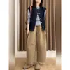 Pantalones de Algodón Puro de Alta Densidad Color Caqui de Corte Amplio y Acortado, Diseño Minimalista Versátil con Corte Tridimensional, Novedad de Otoño