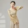 Traje de Danza Clásica China para Mujer, Elegante Estilo Antiguo Color Degradado Gasa Manga Larga Conjunto de Práctica