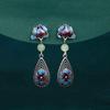 Pendientes de plata de ley S925 con filamento esmaltado y flor de peonía china de estilo étnico vintage, joyería antigua para mujer.