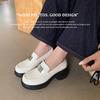 Mocasines de Moda Redondos de 6 cm con Suela Gruesa que Aumentan la Altura para Mujer, Zapatos Versátiles de Color Sólido Estilo Simple sin Cordones de Charol de Caña Media