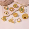 Anillo Transfronterizo Multicolor de Acero de Titanio, Versátil, de Nicho, Gama Alta, Imitación de Jade, Versátil, Anillo Estilo Retro para Mujer, Chapado en Oro