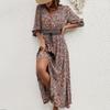 2025 Rayón Posicionamiento Estampado Manga Tres Cuartos Cintura Vestido Bohemio de Mujer Vacaciones Abotonado Falda de Playa