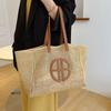 Bolsa de palha grande capacidade para férias de verão à beira-mar, bolsa tote simples feminina, bolsa de mão estilo ocidental com cores contrastantes 2023