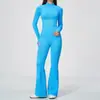 Nueva Chaqueta de Manga Larga con Cremallera Pantalones de Campana Alta Elasticidad Sin Costuras Ropa de Fitness Deporte Secado Rápido Ropa de Yoga Mujer 5112