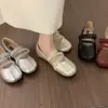 Sapatos Mary Jane de Bico Redondo Cor de Champanhe Estilo Noite Francês, Versátil e Não Cansativo para os Pés, Sapatilhas Baixas que Aumentam a Altura para Mulheres