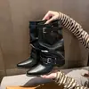 Botas Cortas Negras de Diseño Nicho Estilo Coreano para Mujer 2026 Nuevas Botas de Media Caña Tacón Grueso Hebilla Botas Western Botas Vaqueras Mujer