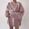 Novedades Otoño/Invierno 2026: Suéter Casual de Punto Holgado con Cuello en V Estilo Coreano para Mujer, Perfecto para Comercio Electrónico Transfronterizo