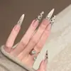 Parches para Uñas Florales de Brillo Fino Dorados Chapados en Oro, Estilo Corto, Color Borgoña, Manicura Prehecha Dulce Vintage para Mujer