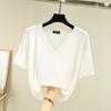 Playera Modal de Manga Corta para Mujer 2023 Nueva Verano Talla Grande Cuello V Blusa Básica Suelta Adelgazante Color Sólido Top Coreano