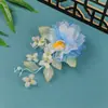 Nuevo diseño original hecho a mano horquilla de flor de seda azul degradado estilo antiguo para maquillaje y peinado Hanfu