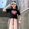 Traje para Niñas 2025 Verano Nuevo Estilo Pantalones de Pierna Ancha para Niñas Pantalones de Secado Rápido Anti-Mosquitos Camiseta de Manga Corta con Corazón Moda Delgada