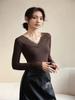 932 Blusa de Renda com Decote V e Mangas de Renda para Primavera e Outono, Versátil Camisa Base de Manga Longa Alta Elasticidade