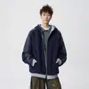 Moletom Cardigan Três Listras Estilo Americano para Homens 2026 Primavera Nova Marca de Moda Solto Esportivo Casual Casal Com Capuz