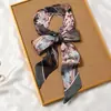 Bufanda de Seda Retro Francesa Primavera y Otoño para Mujer Lazo Largo para Bolso Cinta Flor de Lazo Estilo Extranjero Moda Diadema Larga Pequeña