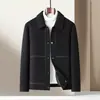 Chaqueta de lana hecha a mano para hombre 2026 otoño e invierno estilo ropa de trabajo con solapa y costuras visibles, abrigo de lana doble cara casual para hombres jóvenes y de mediana edad