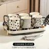 Conjunto de Canecas de Cerâmica Cor Creme Estilo Hepburn Francês de Alto Valor Estético, Combinação de Xícaras de Café com Leite, Copos Altos