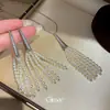 Pendientes de botón con borla de circonita francesa plateada y perla, pendientes simples y de moda, pendientes de lujo ligero de alta gama
