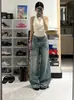 Venta Directa de Fábrica Jeans Rectos Vintage Desgastados para Mujer, Tallas Grandes, Petite, Tipo Pera, Pantalones Adelgazantes Ajustados de Pierna Ancha