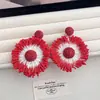 Pendientes de Girasol de Rafia Bohemia para Mujer, Flores Grandes Exageradas, Atmósfera de Verano, Pendientes Estilo Vacaciones en la Costa