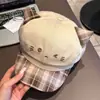 Sombrero Boina de Gato a Cuadros Versátil Dulce Lindo para Primavera y Otoño, Sombrero de Pescador de Ala Ancha Transpirable para Adelgazar la Cara para Mujer