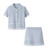 Ropa Europea y Americana para Mujer Transfronteriza Aliexpress Ins Conjunto de Chaqueta de Punto de Manga Corta con Borlas + Minifalda de Cintura Alta