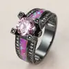 Anillo Redondo de Diamante Negro Dorado Rojo Rosa Rosa Aobao Estilo Ins de Amazon Europeo y Americano Anillo Versátil para Mujer