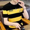 T-shirt listrada de manga curta masculina fina marca de moda high-end verão europeu feito camiseta sensível ao gelo meia manga