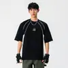 Camiseta curta de manga curta color block personalizada para homens, camiseta esportiva de algodão puro texturizado bordado para o verão