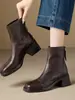 Versão Pele de Ovelha ~ Botas Curtas de Bico Quadrado para Mulheres no Outono e Inverno, Botas Solteiras com Zíper, Salto Grosso Aveludado, Salto Alto, Botas Slim, Botas Stiletto para Mulheres