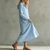Vestido Longo com Capuz e Meio Zíper de Algodão e Linho, Mangas Compridas com Punhos, Estilo Férias, Estilo Casual, Outono 2026, Cruzamento de Fronteiras Europeu e Americano