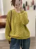 Suéter Pulôver Feminino Casual de Tricô Solto, Gola Redonda com Recortes, Cor Sólida, Manga Longa, Versátil, Coleção Outono/Inverno 2026