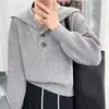 Suéter Tricô Soltinho Estilo Coreano Novo Outono/Inverno 2026 com Gola Grande, Pulôver Casual para Mulheres